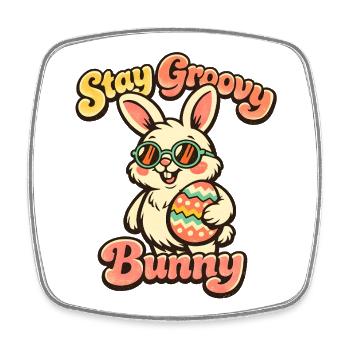 Retro Bunny with Sunglasses Easter Rabbit Ears - Square fridge magnet - white - Front