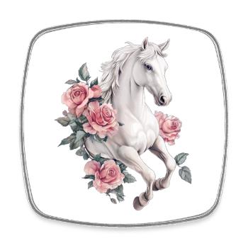 Pferd mit Rosen - Viereckiger Kühlschrankmagnet - Weiß - Vorne
