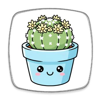 Kawaii Cactus in Blue Pot - Square fridge magnet - white - Front