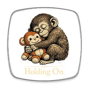 Punch Macaque Holding On Emotional Monkey Plush - Square fridge magnet - white - Front