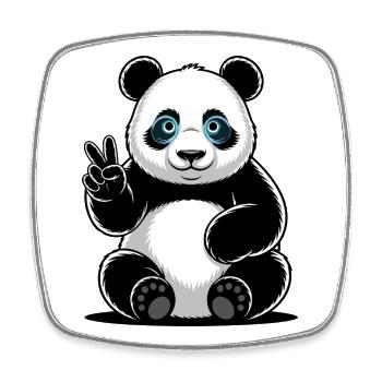 Panda Friedenszeichen Cartoon - Viereckiger Kühlschrankmagnet - Weiß - Vorne
