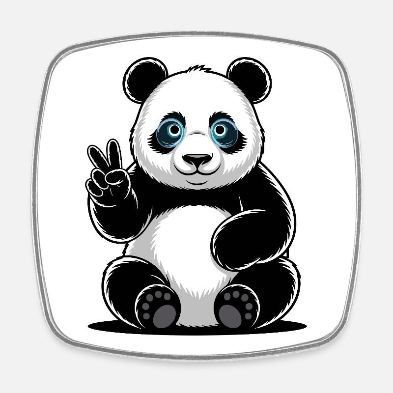 Panda Peace Sign Cartoon - Square fridge magnet - white