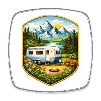 Camping Patch mit Wohnwagen   - Viereckiger Kühlschrankmagnet - Weiß - Vorne