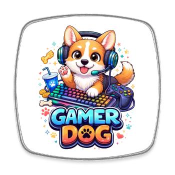 Gamer Dog – Kawaii Hund mit Headset & Tastatur - Viereckiger Kühlschrankmagnet - Weiß - Vorne