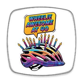 Wheelie Awesome à 40 ans de Pop Art Cycling - Magnet carré - blanc - Devant