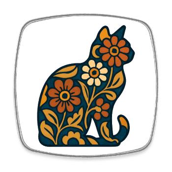 Blumige Katzen-Silhouette in Wärme - Viereckiger Kühlschrankmagnet - Weiß - Vorne