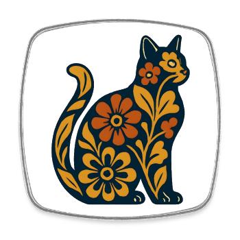 Blossom cat on midnight blue - Square fridge magnet - white - Front