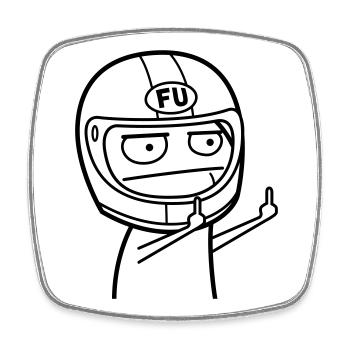 FU Meme mit Motorradhelm (Farben änderbar) - Viereckiger Kühlschrankmagnet - Weiß - Vorne