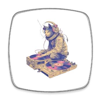 Cat DJ at the turntable - Square fridge magnet - white - Front