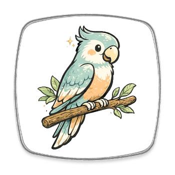 Perroquet pastel sur une branche – style vintage - Magnet carré - blanc - Devant