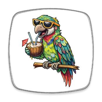 Tropical parrot with coconut inside - Square fridge magnet - white - Front