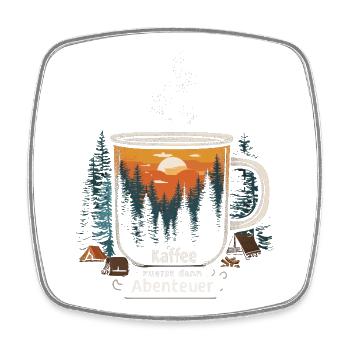 Camping Spruch Kaffee Wald Camper Morgen Outdoor - Viereckiger Kühlschrankmagnet - Weiß - Vorne