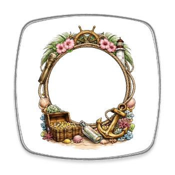 Maritime frame with treasure and anchor - Square fridge magnet - white - Front