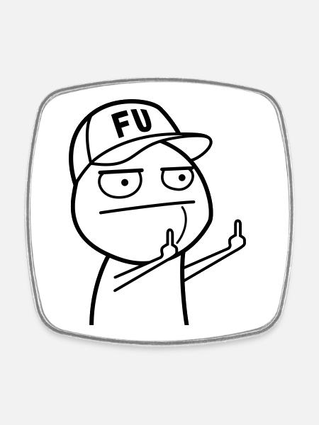 FU Meme with baseball cap (colors can be changed) - Square fridge magnet - white