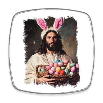 Easter funny Jesus Christ with Easter eggs - Square fridge magnet - white - Front