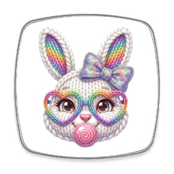Osterhase Kaugummiblase Herz Brille Regenbogen - Viereckiger Kühlschrankmagnet - Weiß - Vorne