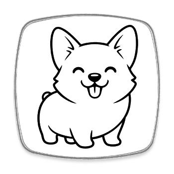Corgi Hund Welpe Outline - Viereckiger Kühlschrankmagnet - Weiß - Vorne