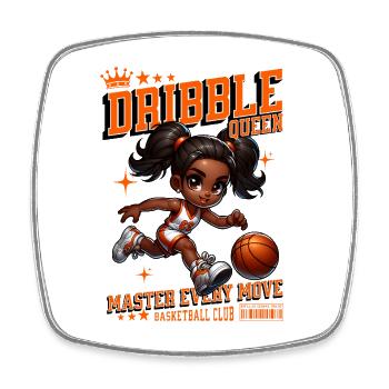 Dribble Queen Basketball Cartoon - Square fridge magnet - white - Front