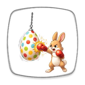 Boxender Osterhase mit Osterei-Boxsack - Viereckiger Kühlschrankmagnet - Weiß - Vorne