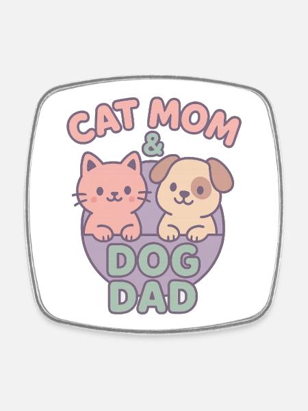 Cute Cat Mom Cartoon Pet Love - Square fridge magnet - white