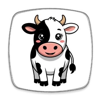 Vache - Vache comique Kawaii - Magnet carré - blanc - Devant