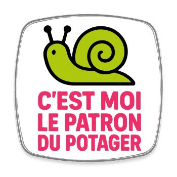 C'est Moi le Patron du Potager : Design Escargot - Magnet carré - blanc - Devant