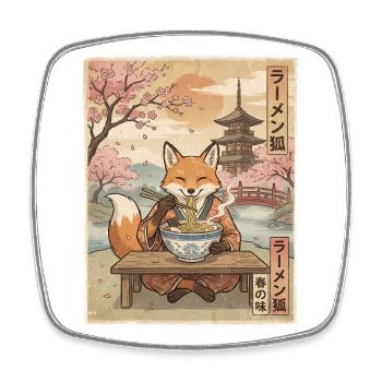 Fuchs Ramen Japanischer Vintage Stil - Viereckiger Kühlschrankmagnet - Weiß - Vorne