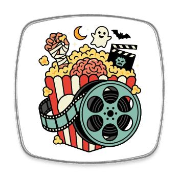 Horror Popcorn Movie Night Humor - Square fridge magnet - white - Front
