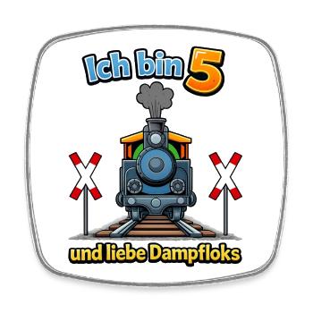 Dampflok Ich bin 5 - Viereckiger Kühlschrankmagnet - Weiß - Vorne