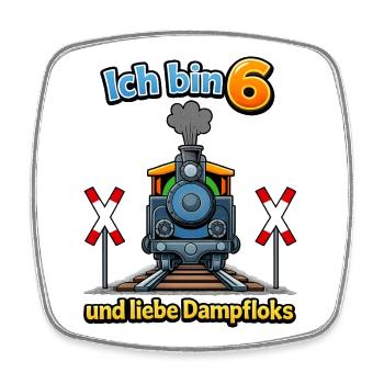 Ich bin 6 und liebe Dampflok - Viereckiger Kühlschrankmagnet - Weiß - Vorne