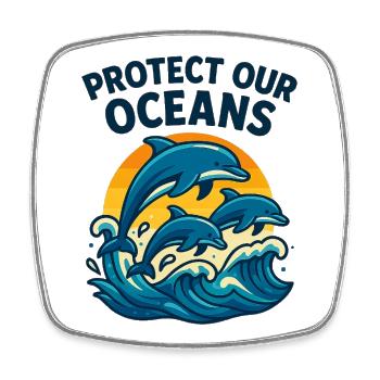 Protect Our Oceans – Delfin Schutz Shirt Meereslie - Viereckiger Kühlschrankmagnet - Weiß - Vorne
