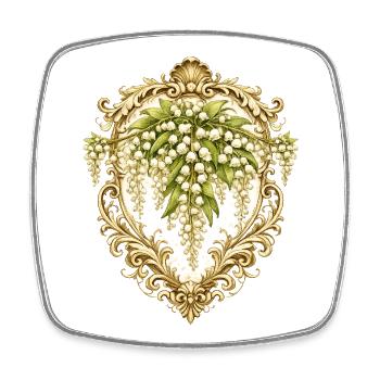 Muguet-de-vallée dans un cadre doré – ornements vintage - Magnet carré - blanc - Devant