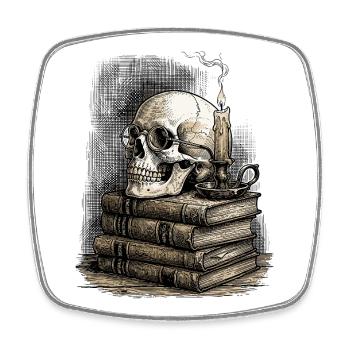 Dark Academia Skull & Books Vintage Gothic  - Square fridge magnet - white - Front