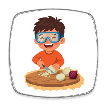Enfant coupe les oignons intelligemment - Magnet carré - blanc - Devant