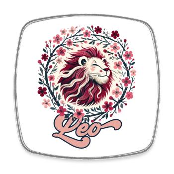 Floral Leo Circle - Square fridge magnet - white - Front
