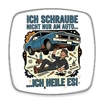 Autoschrauber Mechaniker Humor Spruch - Viereckiger Kühlschrankmagnet - Weiß - Vorne