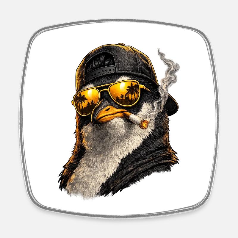 Sunglasses penguin with cigarette butt - Square fridge magnet - white