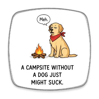 Meh Dog Campfire Bandana - Viereckiger Kühlschrankmagnet - Weiß - Vorne