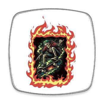 Flammen Skelett Skateboard - Viereckiger Kühlschrankmagnet - Weiß - Vorne