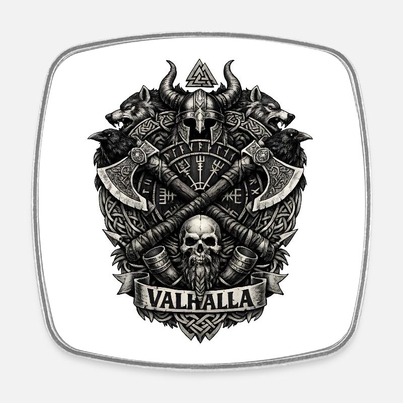 Crâne de Valhalla Viking Crest - Magnet carré - blanc