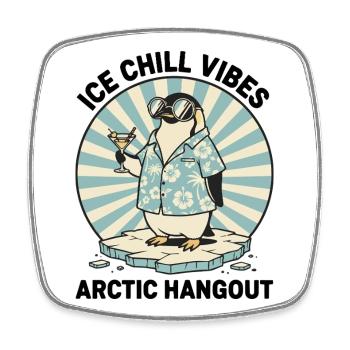 Penguin Retro Cocktail "IceChill Vibes" - Viereckiger Kühlschrankmagnet - Weiß - Vorne