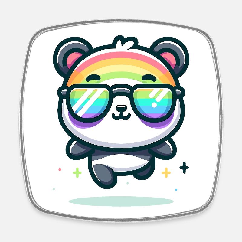 Regenbogen Panda Sonnenbrille Sommer Bär - Viereckiger Kühlschrankmagnet - Weiß