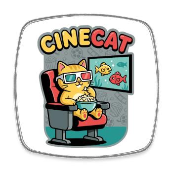 CineKat Kino-Katze Popcorn - Viereckiger Kühlschrankmagnet - Weiß - Vorne
