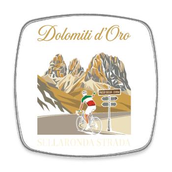 Passo Sella 2240m Dolomiti d'Oro Cycling Art - Square fridge magnet - white - Front