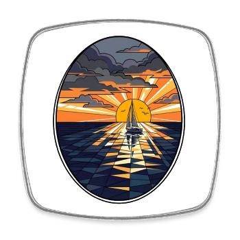 Segelboot im Sonnenuntergang - Viereckiger Kühlschrankmagnet - Weiß - Vorne