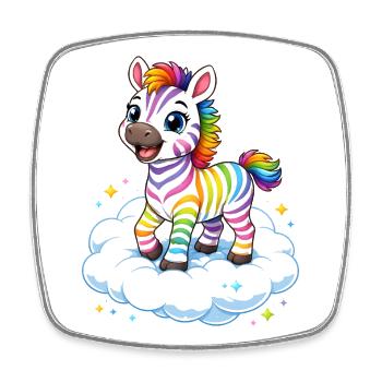 Mignonne zèbre arc-en-ciel sur un kawaii nuage - Magnet carré - blanc - Devant
