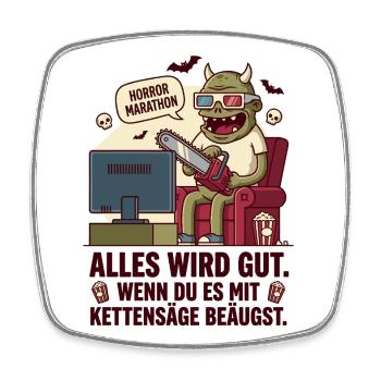 Horror Marathon Kettensäge Humor - Viereckiger Kühlschrankmagnet - Weiß - Vorne