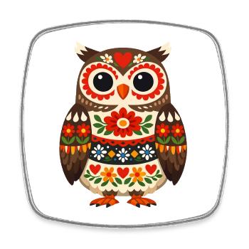 Colorful Owl in Folk Style - Square fridge magnet - white - Front