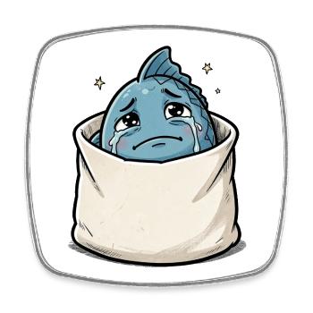 Sea animal fish in bag sad - Square fridge magnet - white - Front