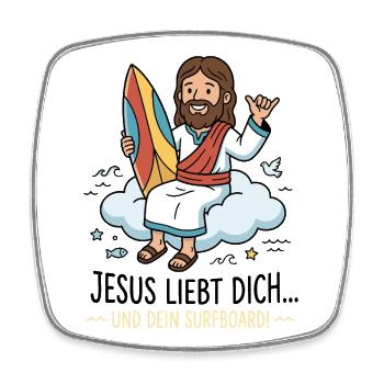 Jesus liebt dich Surf Humor - Viereckiger Kühlschrankmagnet - Weiß - Vorne